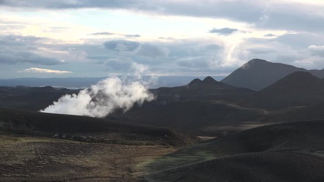 Iceland. Sunset on the Krafla volcano
