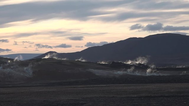 Iceland. Sunset on the Krafla volcano