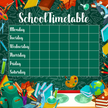 School vector timetable on green chalkboard