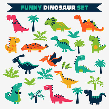 Lovely vector set with funny dinosaurs on white background