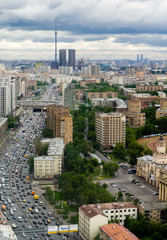 Fototapeta na wymiar Aerial view to Begovaya street near Central Moscow hippodrome