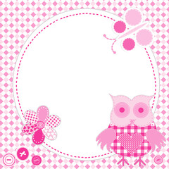 Cartoon frame owl in patchwork style