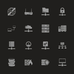 Network Servers icons - Gray symbol on black background. Simple illustration. Flat Vector Icon.