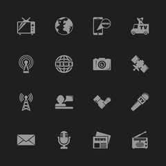 News icons - Gray symbol on black background. Simple illustration. Flat Vector Icon.