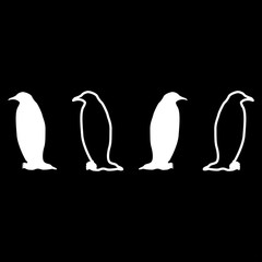 Penguin icon set white color illustration flat style simple image