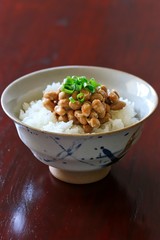 Traditional Japanese Fermented Soybeans On Freshly Cooked Rice