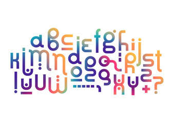 Fototapeta Vector lowercase modern alphabet. Rounded fluid gradient font for logotype creation. obraz