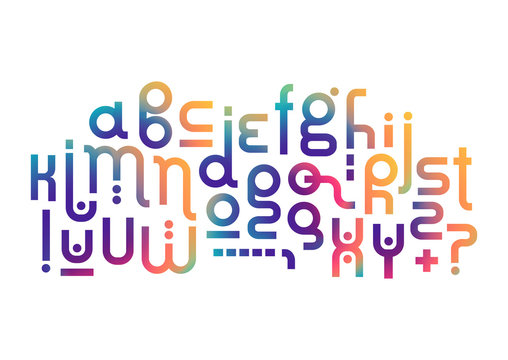 Vector lowercase modern alphabet. Rounded fluid gradient font for logotype creation.