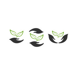 Set of hand with leaf vector design elements, nature care concept