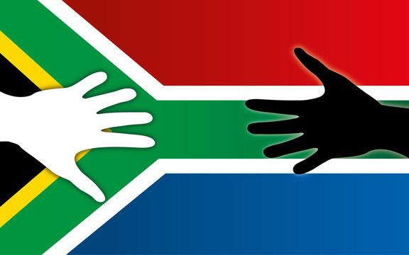 South Africa flag with peace handshake, white and coloured - Powered by Adobe