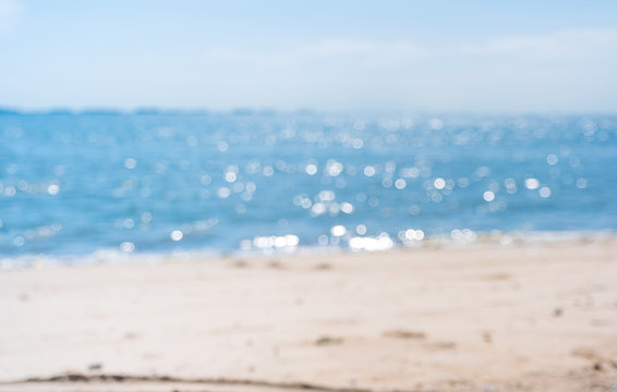 Blurry Abstract Background Of Calm Beach And Sea Shore At Sunny Day,summer Vacation Concept