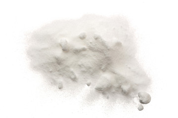 Baking soda, Sodium bicarbonate isolated on white background, NaHCO3. Top view. Flat lay