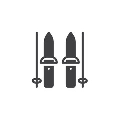 Ski and sticks vector icon. filled flat sign for mobile concept and web design. Winter sports equipment simple solid icon. Symbol, logo illustration. Pixel perfect vector graphics