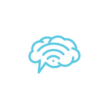 Stylish blue icon human brain think of wifi vector image