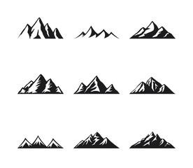 Mountain icons set on a white background