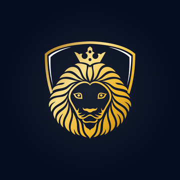 King lion head mascot on blue background