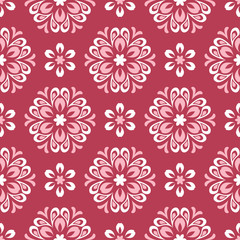 Red and beige floral seamless pattern. Pale red colored background