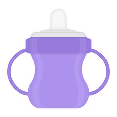 Baby sippy cup isolated on white background. Vector illustration of toddler feeding equipment. Baby care supplies