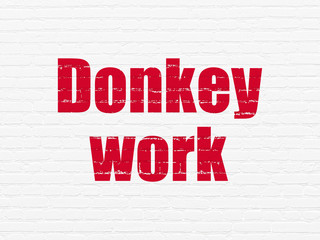 Business concept: Painted red text Donkey Work on White Brick wall background