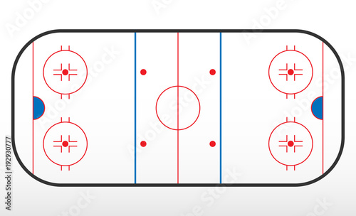 "Hockey rink markup. Outline of lines on an ice hockey rink." Stock