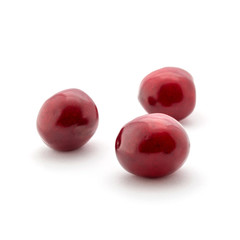 Photo of red cherries isolated on white background