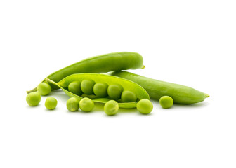 Photo of green peas isolated on white background