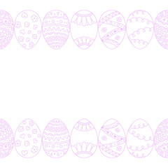 Vector seamless Easter eggs border background. Doodle pink Easter eggs on white background. Easter holiday template