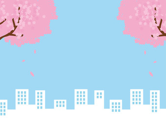 桜とビル群のメッセージイラスト素材