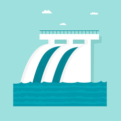 Alternative energy sources. Hydroelectric power station. Flat design vector illustration.