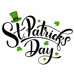 Naklejka premium Happy Saint Patrick's Day Vector illustration. Irish celebration design. Hand drawn badge with shamrock and rainbow