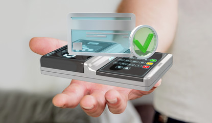 Businessman using contactless terminal payment 3D rendering