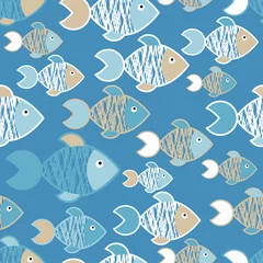 Behang Naadloze patroon met vissen in de zee. Leuke tekenfilm. Textiel rapport. © lazininamarina