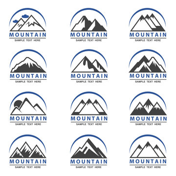 collection of twelve mountain icons for travel business