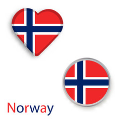 Heart and circle symbols with flag of Norway.