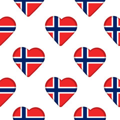 Seamless pattern from the hearts with flag of Norway.