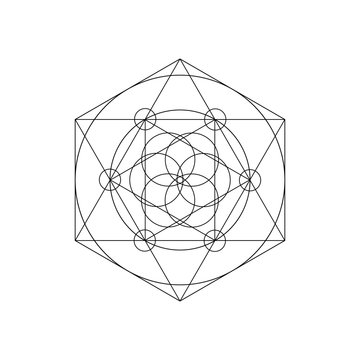 Vector sacred geometry symbols with triangle, hexagon, circle and floral motif. Mystical geometry symbol