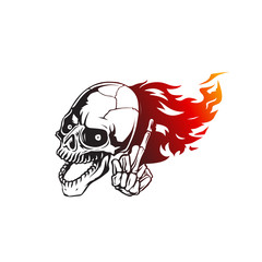 Skull flames front face logo vector illustration