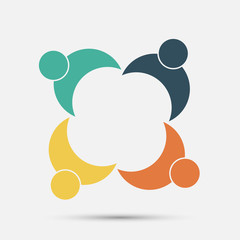 Four people in a circle holding hands.The summit workers are meeting in the same power room.