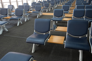 Empty airport terminal waiting area with chairs lounge with seats in the airport