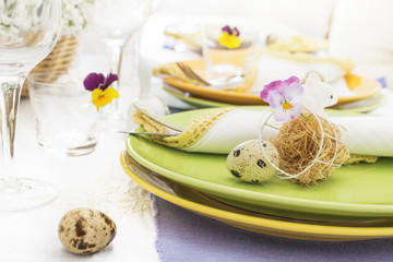 Spring holiday Easter table setting,