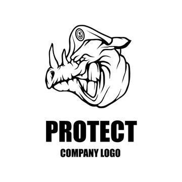 Security company vector logo design template. Protection logo. Rhino in uniform. Logo icon design.