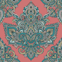 Vector seamless pattern with henna mehndi floral elements.
