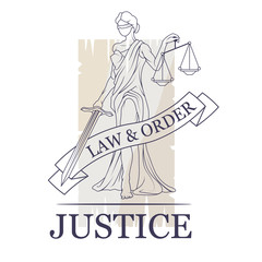 Femida -lady of justice. Lady Lawyer logo. Themis emblem. Law And Order Company Vector Logo Design Template.