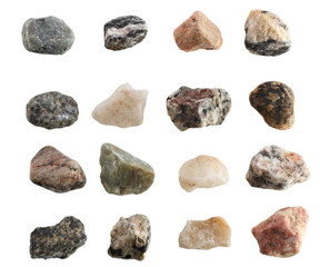Fototapeta na wymiar Set of stones of different breeds isolated on white background.