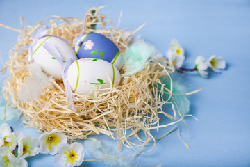 Fototapeta na wymiar Easter eggs in nest