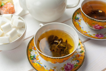 tea on the wooden table