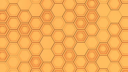 Abstract 3d background made of orange hexagons
