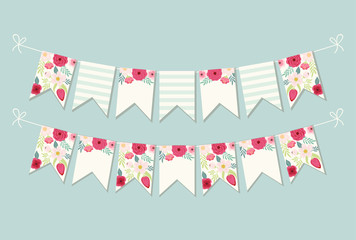 Obraz premium Cute vintage botanical textile bunting flags