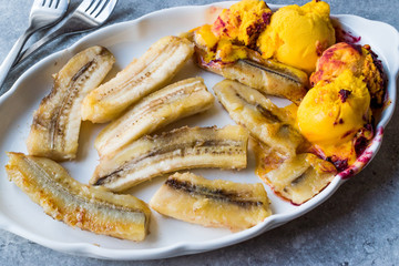 Homemade Sauteed Bananas with Ice Cream.