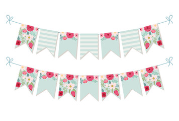 Fototapeta premium Cute vintage botanical textile bunting flags